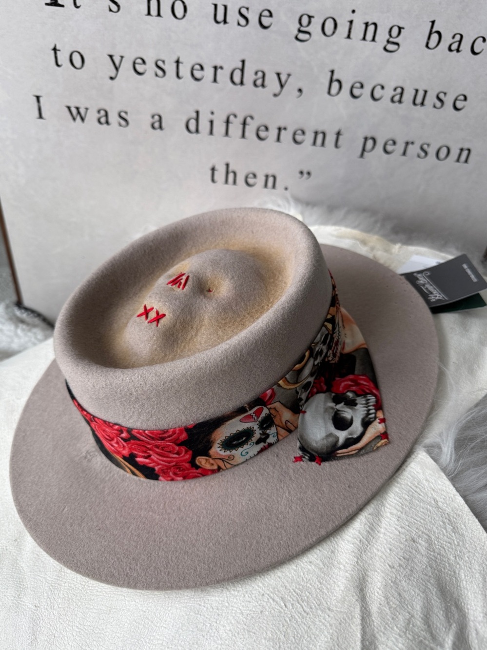 Goorin Bros custom Fedora with Floral & Sugar Skull Scarf